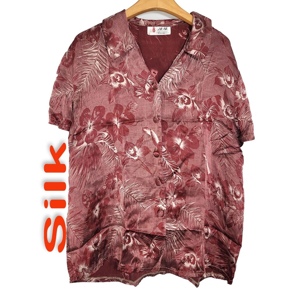 Women's Silk Size L Short Sleeve Top Button-Up Shirt SCM734